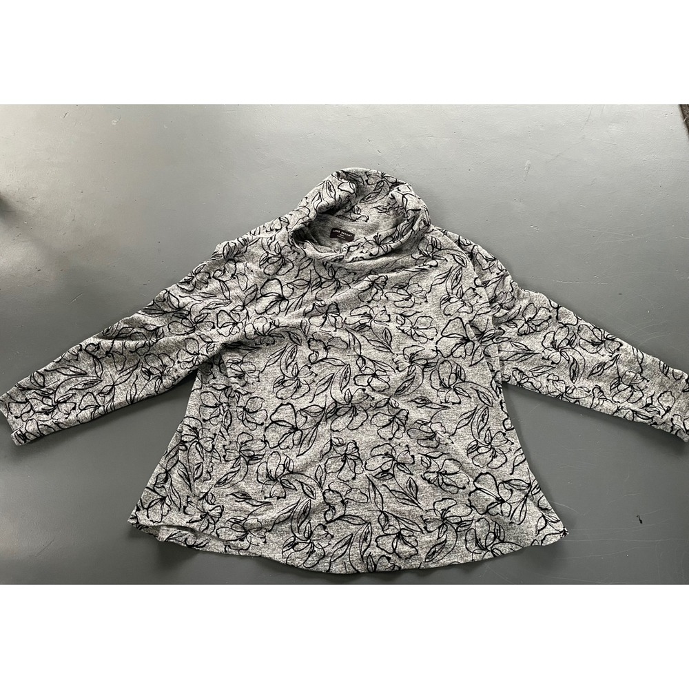 Lane Bryant Womens 18/20 Gray Black Flocked Floral Cowl Neck Top 1131170